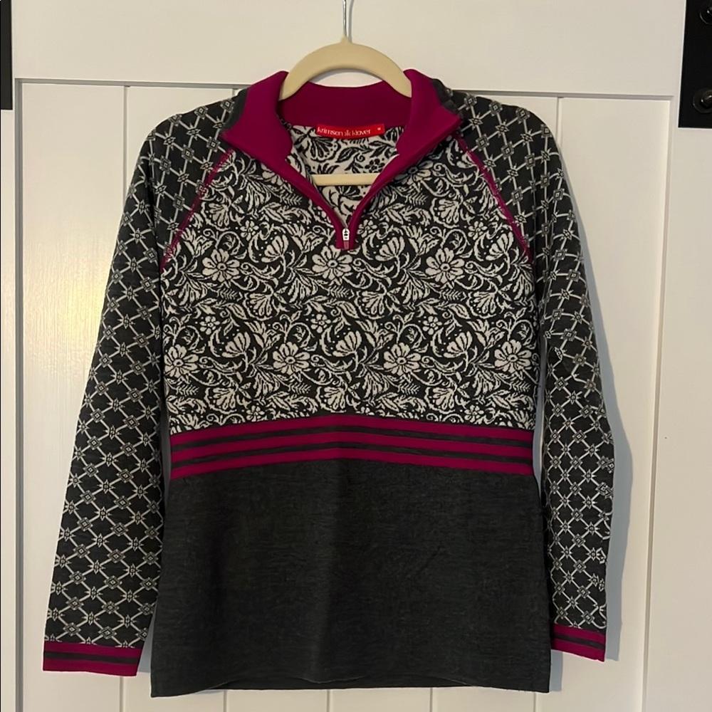 Krimson Klover Gray and Pink Quarter-Zip Sweater.  Perfect for ski or apres ski